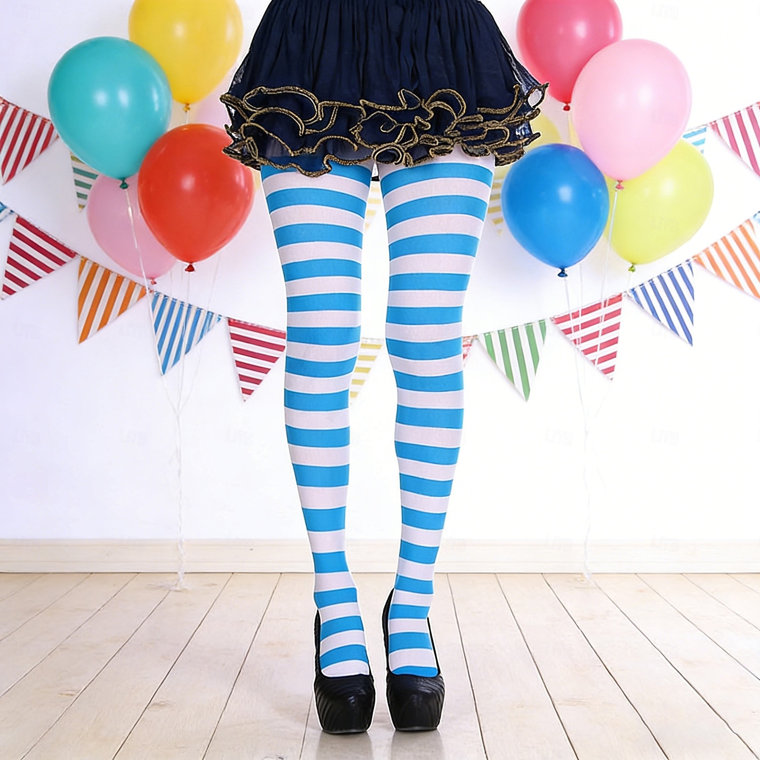 Комплект женских полосатых колготок для карнавальной вечеринки (2 пары), эластичные, выше колена, синие. &Зеленые горизонтальные полоски, забавные карнавальные носки для взрослых, для фестивалей, 2026 - $14.99 –P1