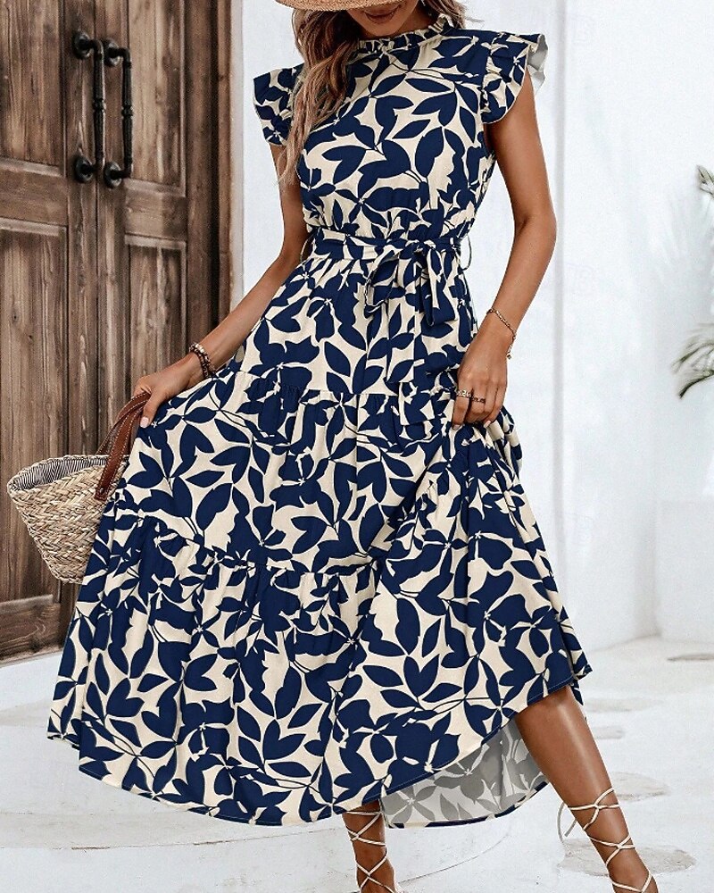 Per donna Abito Midi Abito Floreale Abito Stampato Moda Moderno All'aperto Vacanza Uscire Vestibilità comoda Floreale Senza Maniche Collo alla coreana Arancione Marrone Verde Blu scuro Estate del 2026 a $26.99 –P15