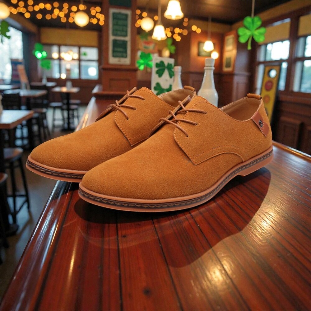 scarpe oxford in pelle scamosciata verde da uomo, scarpe casual morbide e leggere per comfort e stile, perfette per l'uso quotidiano, casual da lavoro, feste e outfit per il giorno di San Patrizio del 2026 a $42.99 –P1