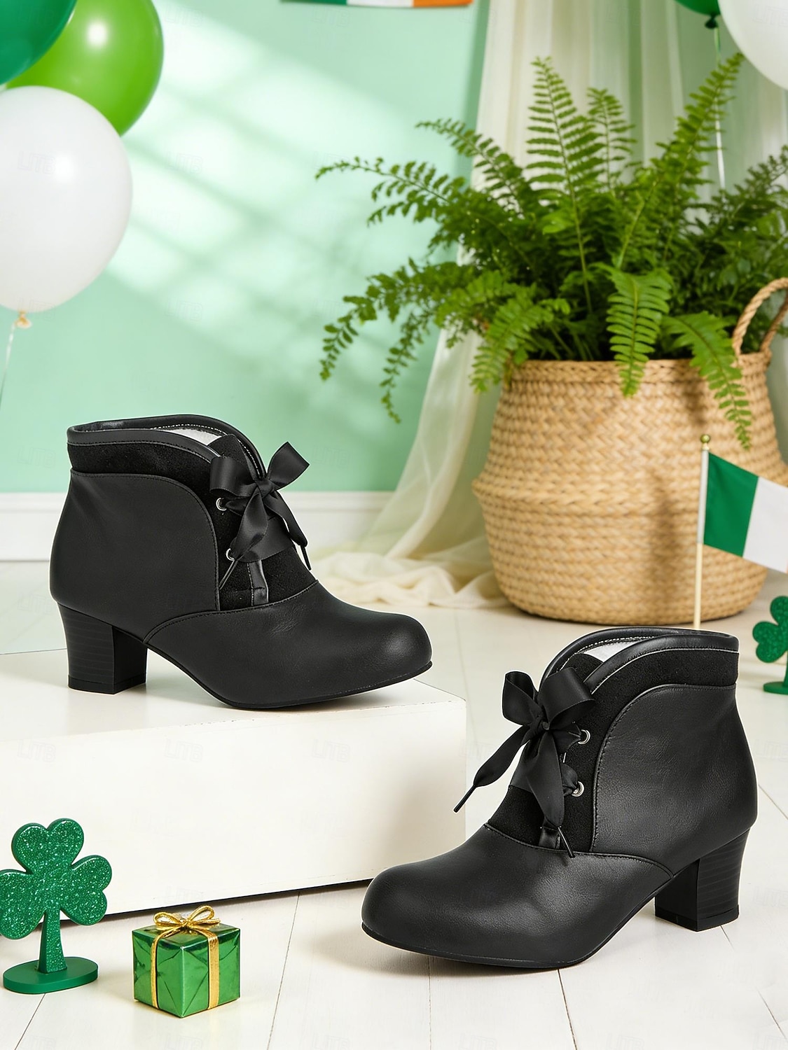 Damskie zielone, sznurowane botki do kostki z ozdobnym kokardką – stylowe i vintage na parady, uroczystości i festyny z okazji Dnia Świętego Patryka 2026 - $59.99 –P7