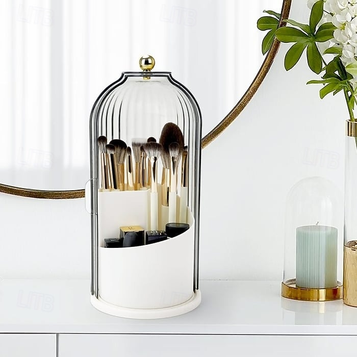 Porte-brosses à dents anti-poussière avec couvercle, boîte de rangement pour pinceaux de maquillage pour coiffeuse, porte-stylos en forme de cage à oiseaux et étagère de rangement, organisateur de 2026 ? $19.99 –P9