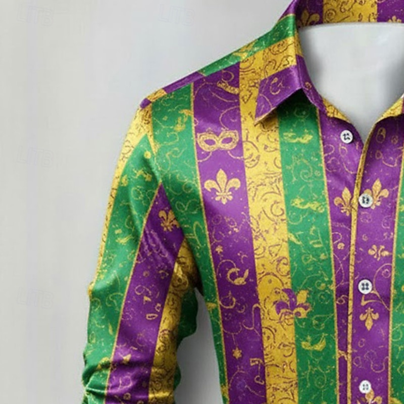 Men's Mardi Gras Carnival Shirt Graphic Striped Mask Satin Shirt – Classic Stripe Festival Style 2026 - $29.99 –P2