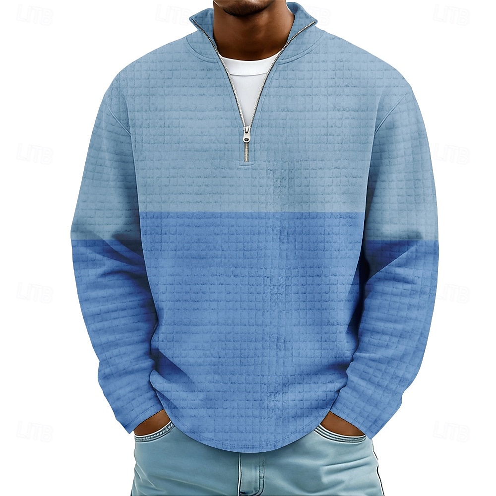 Męskie Kolorowy blok Prążki Bluzy Moda Codzienny Klasyczny Kołnierz stawiany Quarter Zip Dom Na zewnątrz Biuro Praca Niebieski Jasnofioletowy Brązowy Zielony Szary Zapiąć na zamek błyskawiczny Jesie 2026 - $32.99 –P2