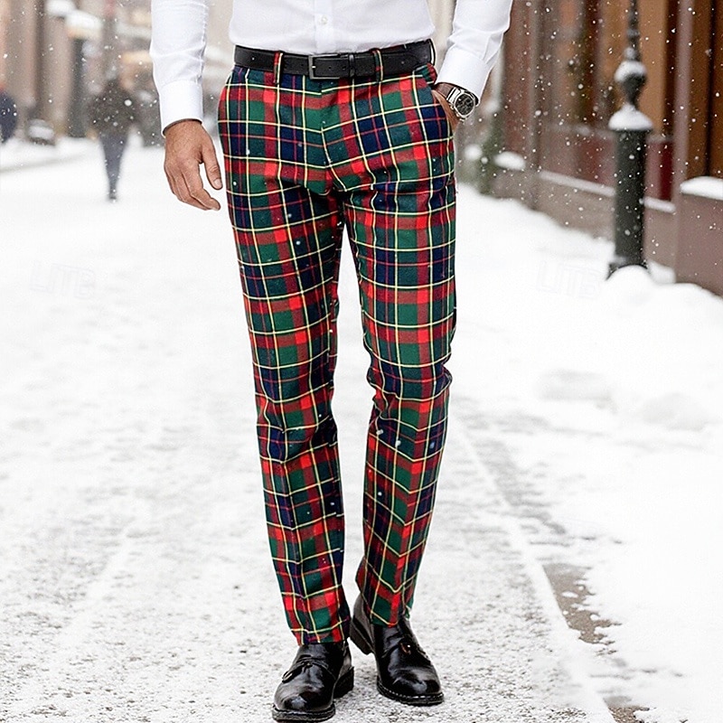 Homens Calças Social chinês Bolsos Botões Xadrez Vestível Diário Ao ar livre O negócio Moda Roupa de rua Vermelho de 2026 por $31.99 –P1