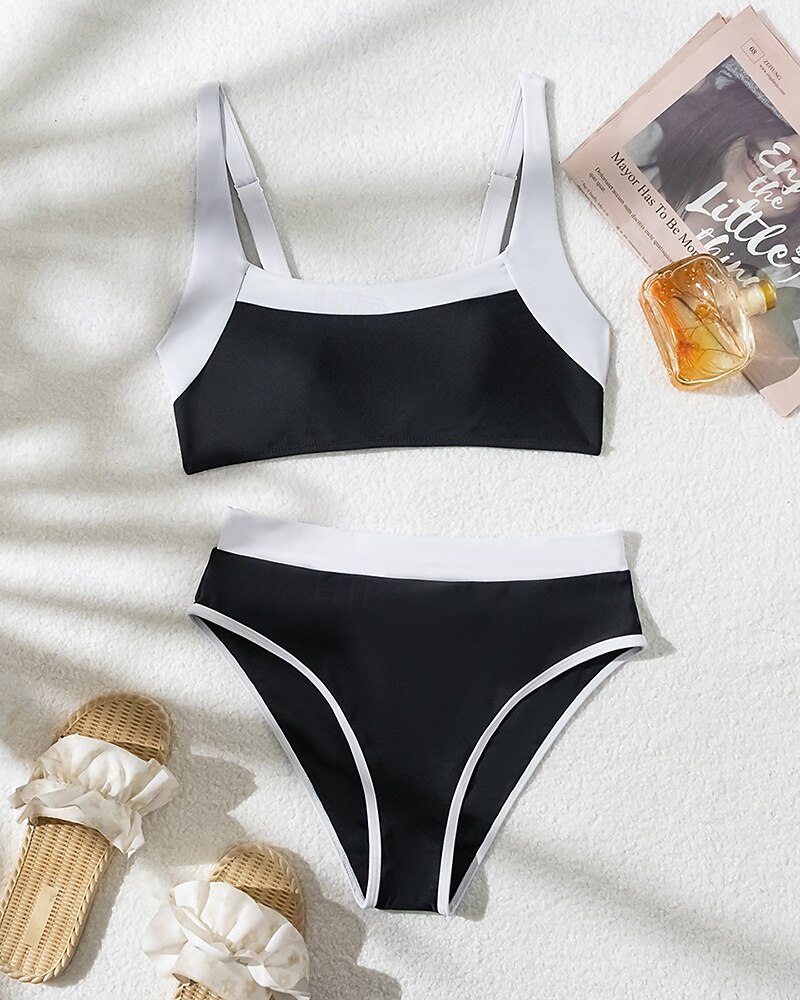 Жен. Купальный костюм Купальники Комплекты бикини Купальники Черный УПФ 50+ Без рукавов - Серфинг Пляж  Плавание Лето 2026 - $16.49 –P6