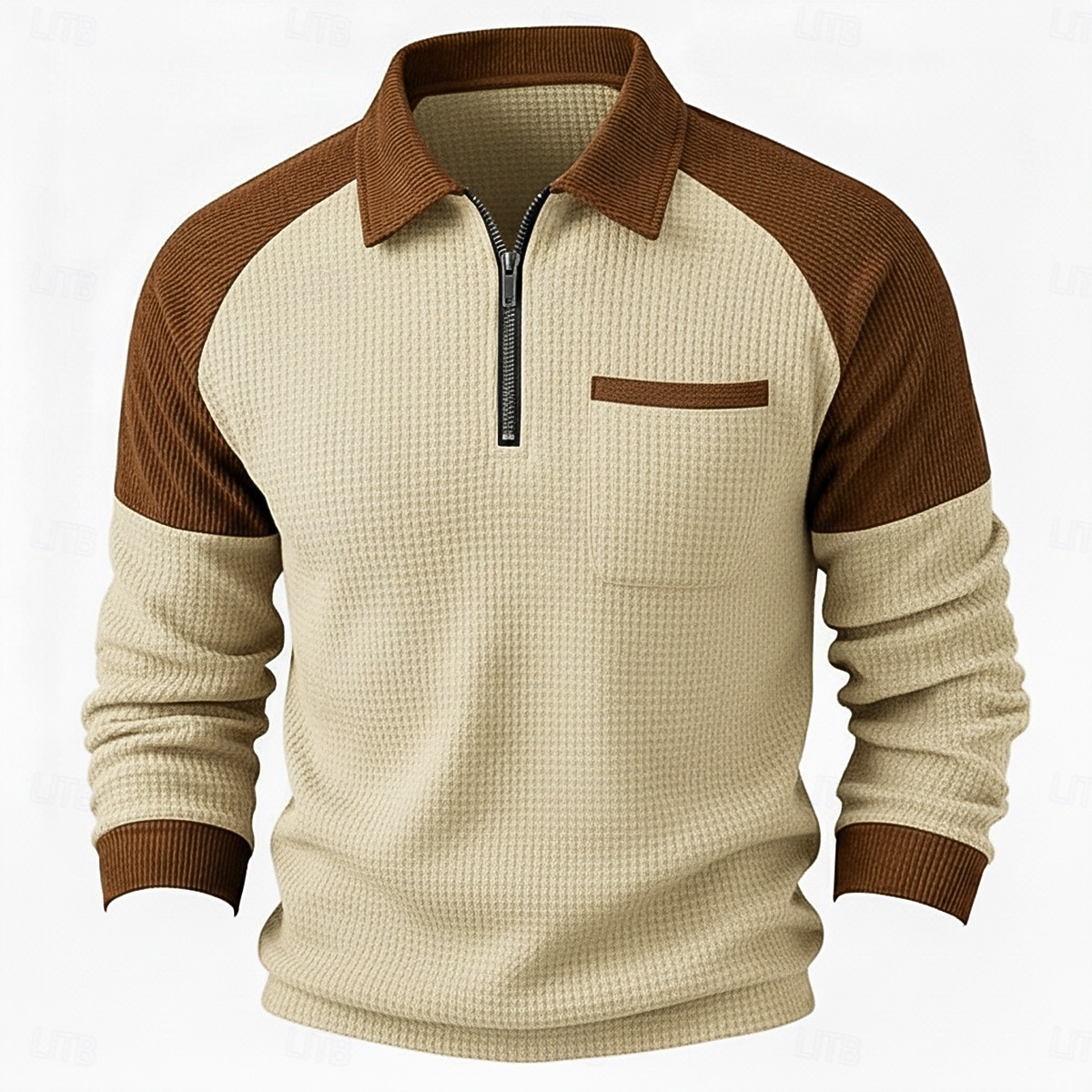 Herre Vaffel T-skjorte T skjorte Vaffel Henley-skjorte Langermet Polokrage Genser Quarter Zip Høst vinter Helfarge Fargeblokk Tradisjonell / vintage Fritid Lapper Fargeblokk Avslappet Hjem utendørs 2026 - $26.99 –P3