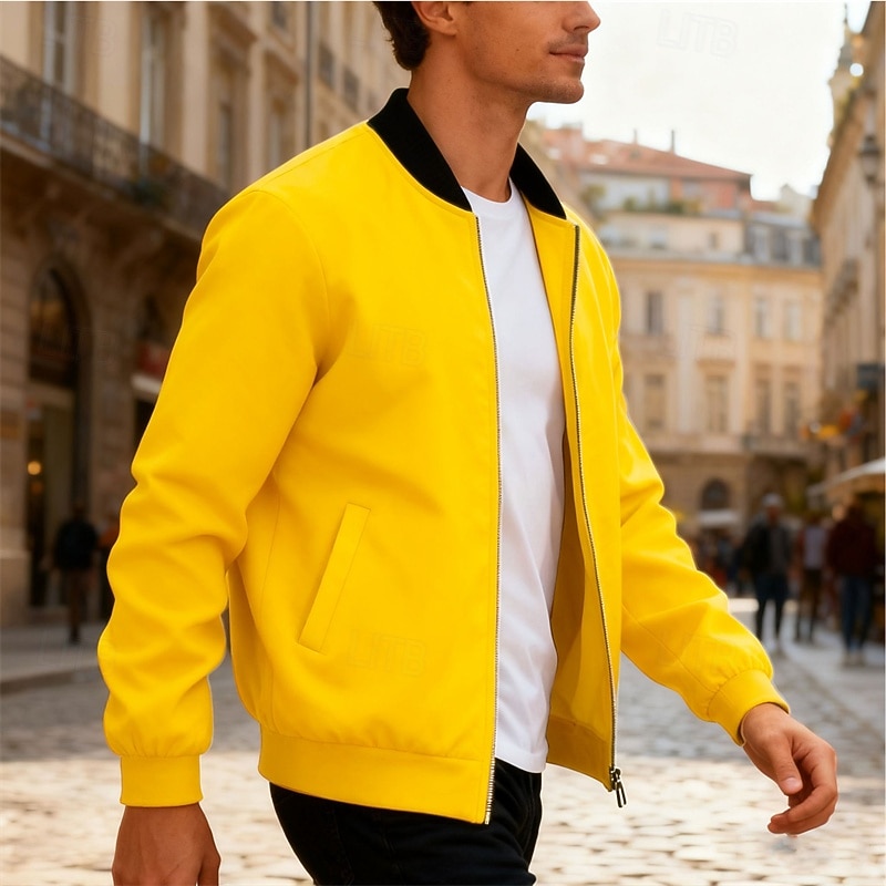 Per uomo Giacca Leggera Giubbotto bomber Giacca Casual Casuale Quotidiano Leggero Tasca Primavera Autunno Semplice Streetwear Elegante Colletto Mao Regolare Blu Nero Giallo Rosso Blu marino Giacca del 2026 a $30.99 –P3
