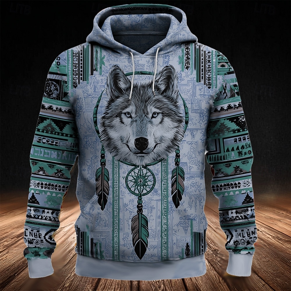 Homens Lobo Tribal Moletom com capuz Moletom Moda Étnico Vintage retrô Manga Longa Gola Redonda Ao ar livre Viagem Festa Presente Azul Marron Com Cordão Outono Inverno Designer S M L XL XXL XXXL de 2026 por $32.99 –P2