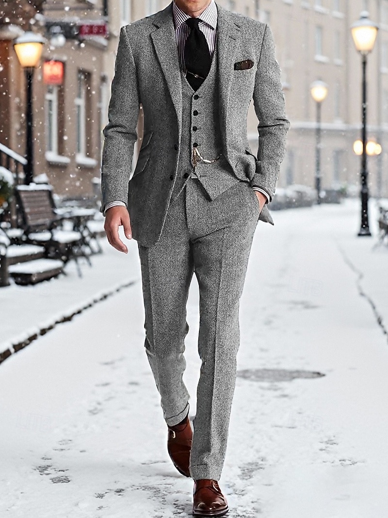 Per uomo Blazer+Gilet+Pantaloni eleganti Blazer Affari Lavoro Matrimonio Moda Streetwear Autunno Inverno Tergal Tinta unica 3 pezzi Monopetto Giacca Nero Champagne Rosa Borgogna del 2026 a $119.99 –P7