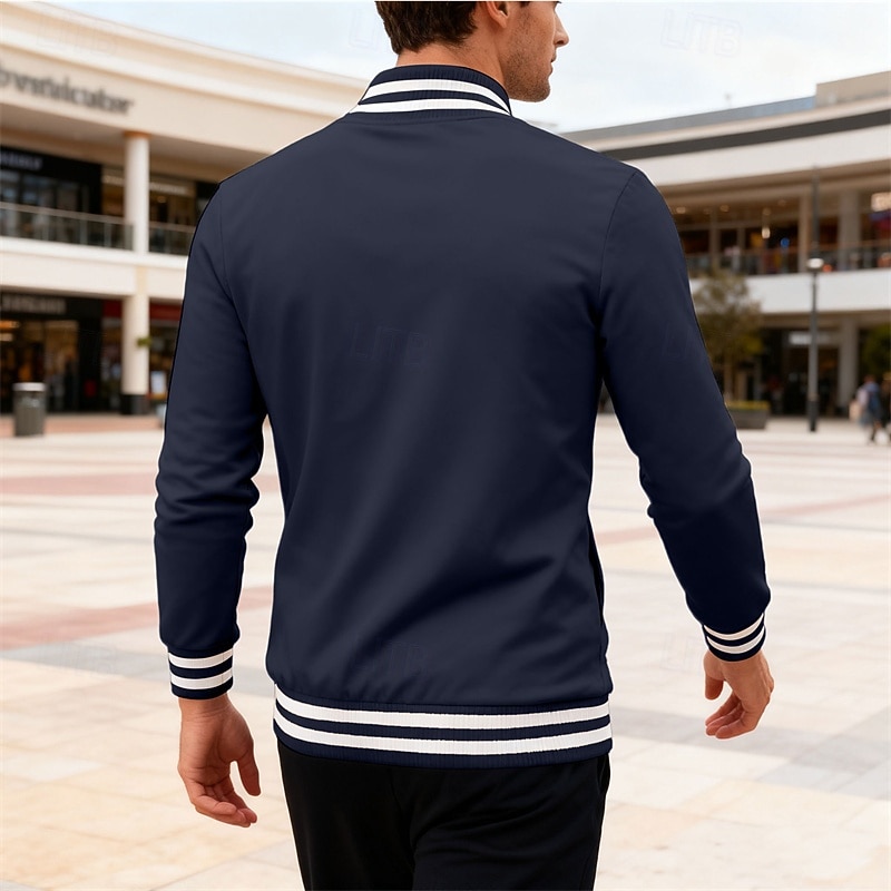 Per uomo Giacca Leggera Giacca Casual Giacca College Casuale Quotidiano Tasca Primavera Autunno A righe Streetwear Elegante Colletto Mao Regolare Nero Rosso Blu marino Blu reale Grigio chiaro Giacca del 2026 a $34.99 –P18
