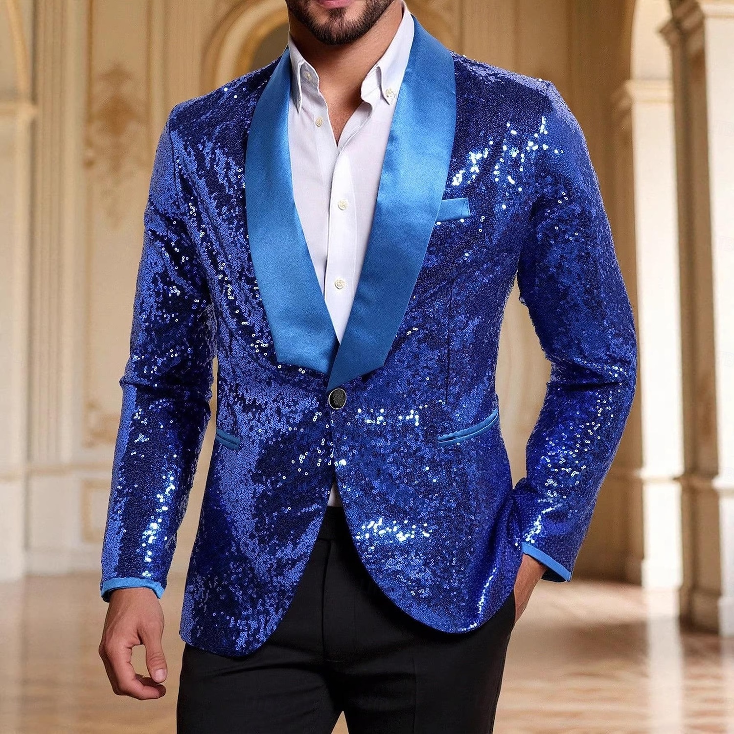 Ντίσκο Δεκαετία '80 Smoching Κοστούμια & Σακάκια Lapel Collar Blazer Μακριά Μανίκια Ντίσκο Πούλιες Πούλια Φανταχτερή Φόρεμα Ανδρικά Αποκριάτικη Στολή Απόκριες Μασκάρεμα 2026 - $66.99 –P1