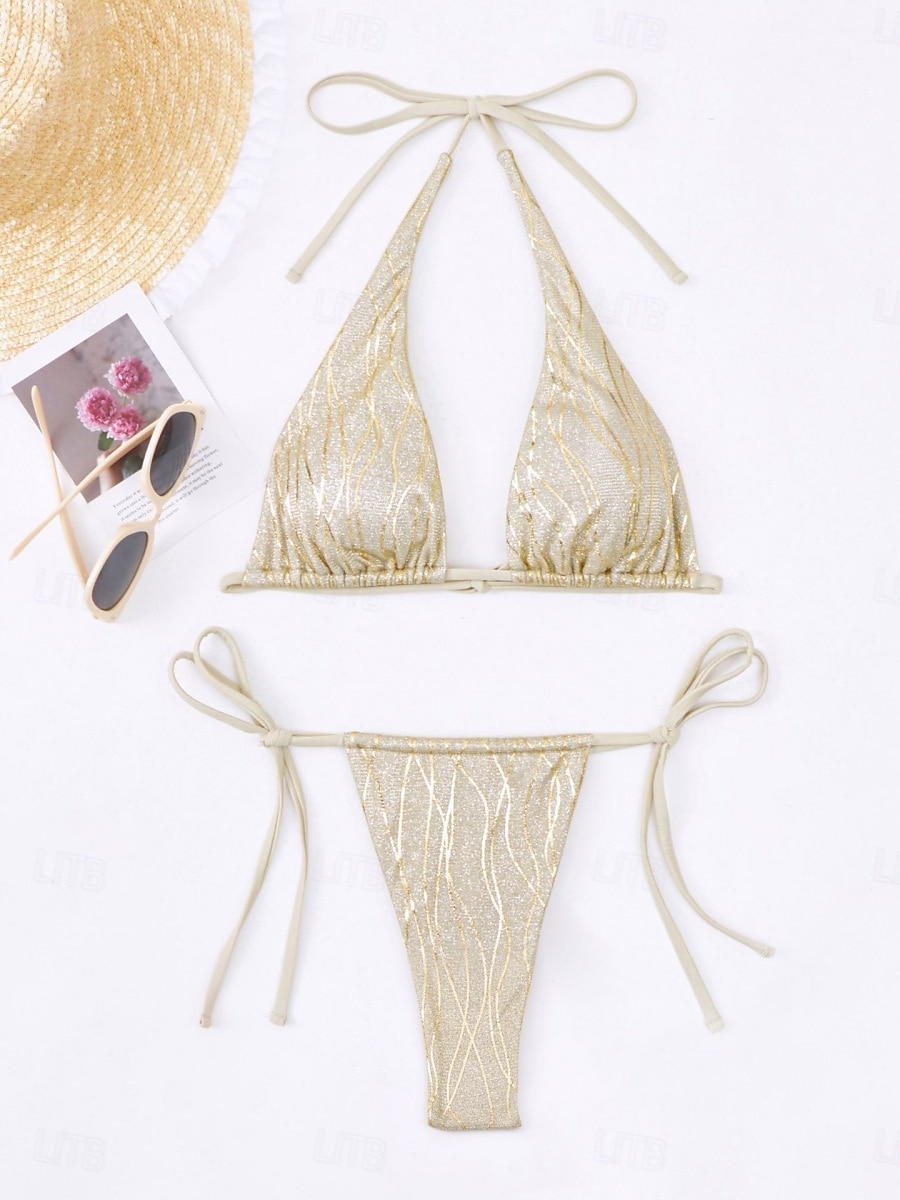 Kostium kąpielowy dwuczęściowy bikini dla kobiet stringi wąski odsłonięty tył wakacyjny strój plażowy jednolity kolor dekolt na szyję bez rękawów 2026 - $25.99 –P8