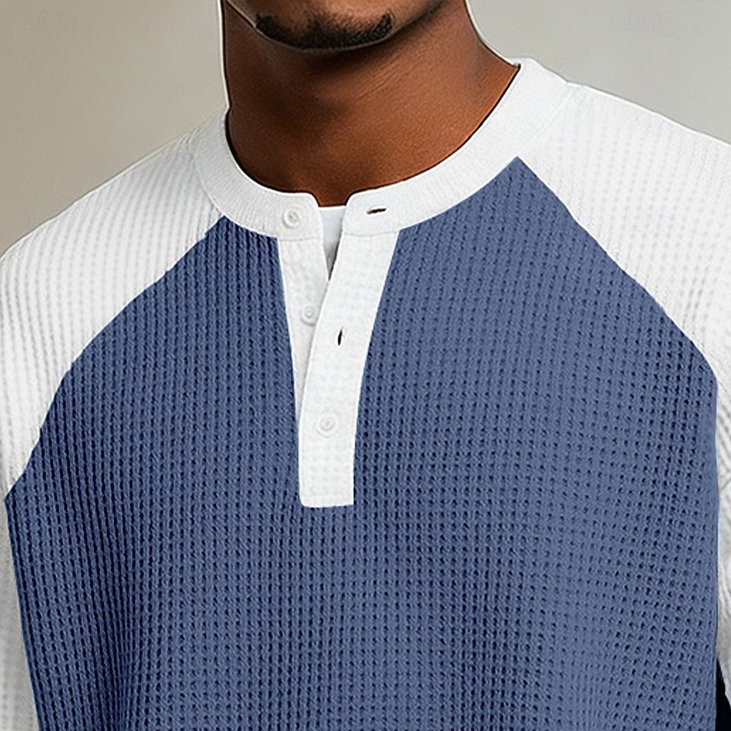 Heren Wafel T-shirt T-shirt Korte mouw Henley Zomer Lente Lente zomer Effen Kleur Met Textuur Modieus Ontwerper Casual Kleurenblok Gebreid Casual Dagelijks Buiten Licht Blauw Lichtgroen Paars Top 2026 - $22.99 –P5