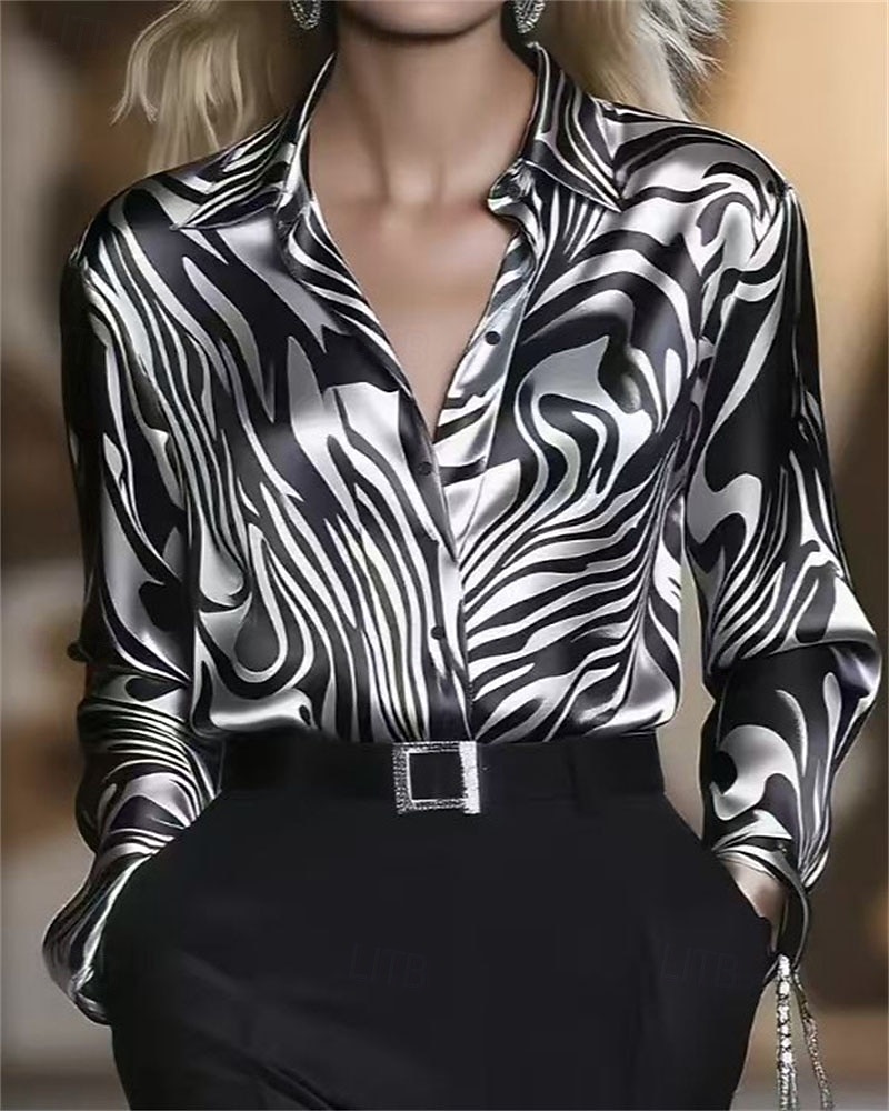 Dam Skjorta Elegant Satin topp Blus Rynkad Knappar Mönster Slät Elegant Vintage Dagligen Långärmad Tröjkrage Vanliga toppar Dagligen Arbete Helgdag Silver Guld Höst Vinter 2026 - $32.99 –P3