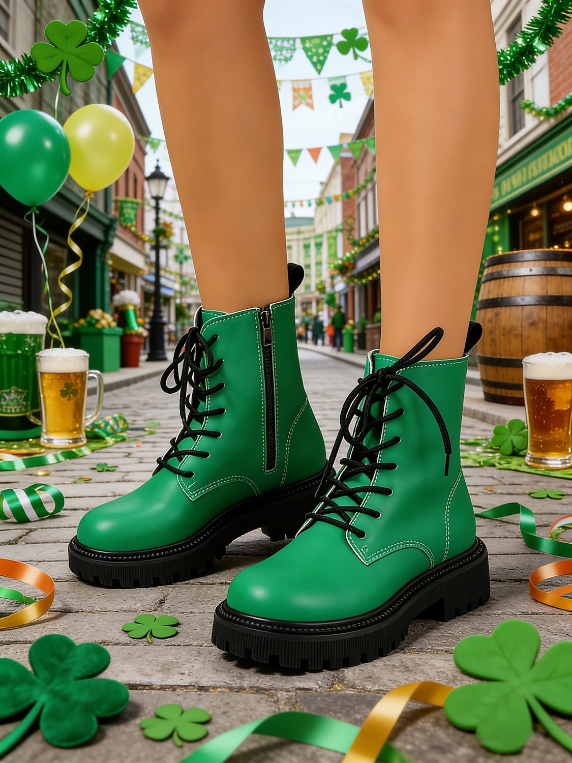 Women's Green Lace-up Boots with St. Patrick's Day Vibe – Stylish Durable Boots with Sturdy Soles, Ideal for Parades, Outdoor St. Patrick's Day Celebrations and Festive Adventures 2026 - $42.99 –P1