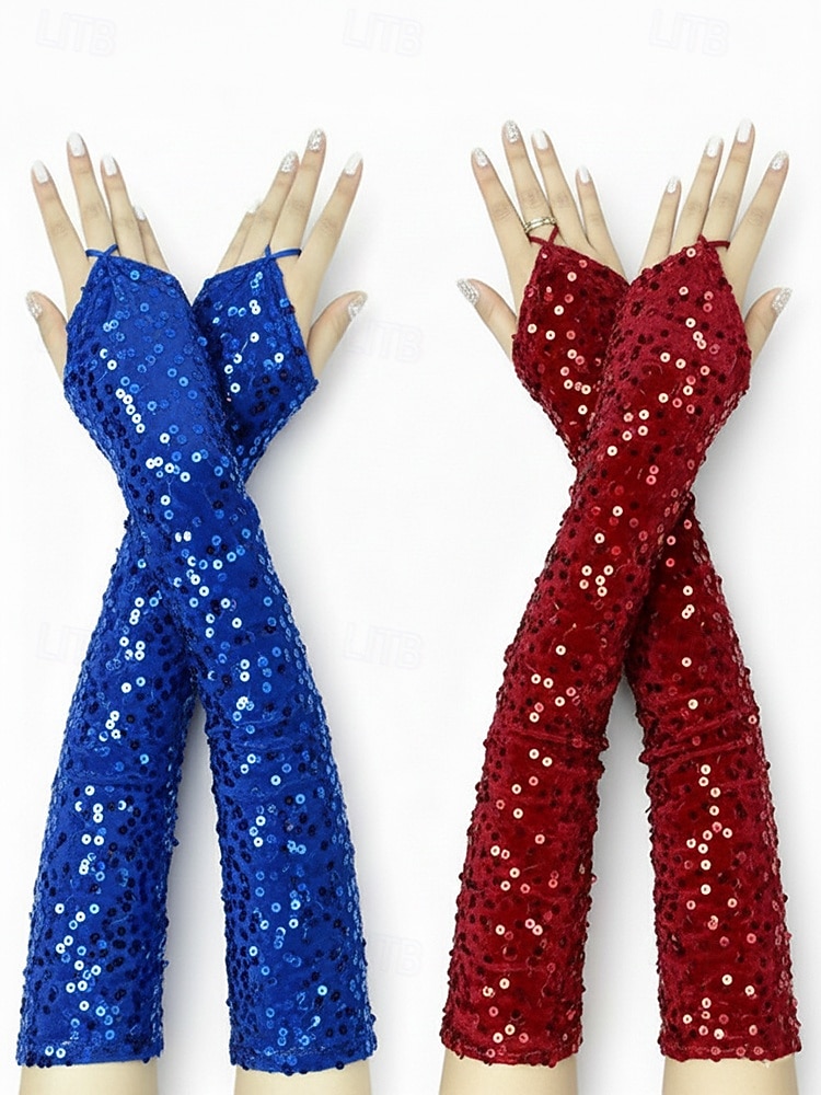 Женские полиэстеровые перчатки с пайетками на пальцах и рукавах, комплект из 2 пар, различные цвета, идеально подходят для Дня Святого Патрика и вечеринок, блестящие и стильные. 2026 - $18.99 –P11