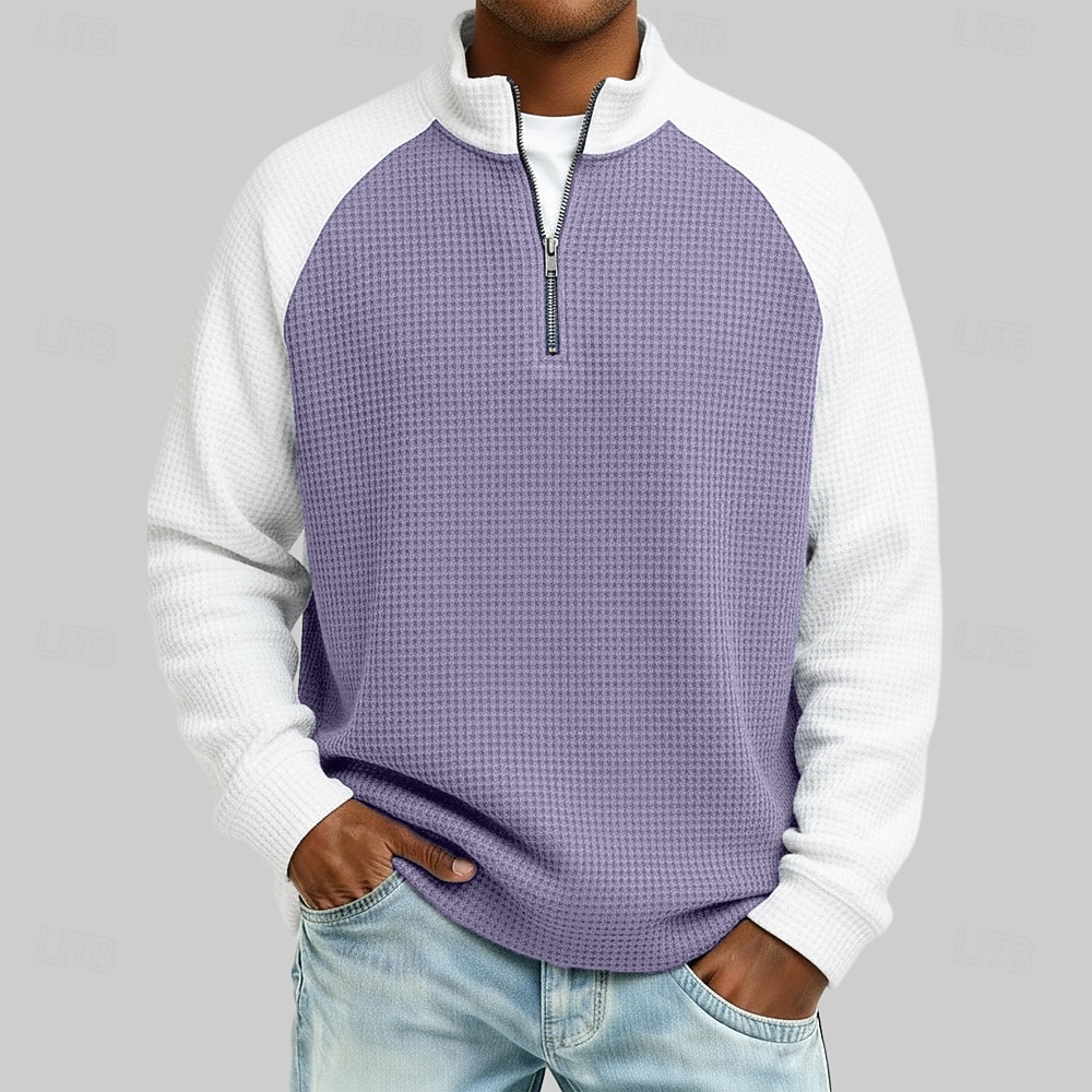 Homme Tee-shirt Gaufre T-shirt avec fermeture éclair 1/4 manche longue Col montant Automne & Hiver Automne Printemps & Automne Bloc de Couleur Texturé Mode Occasionnel Boutons Pur Occasionnel Formel de 2026 ? $15.99 –P5