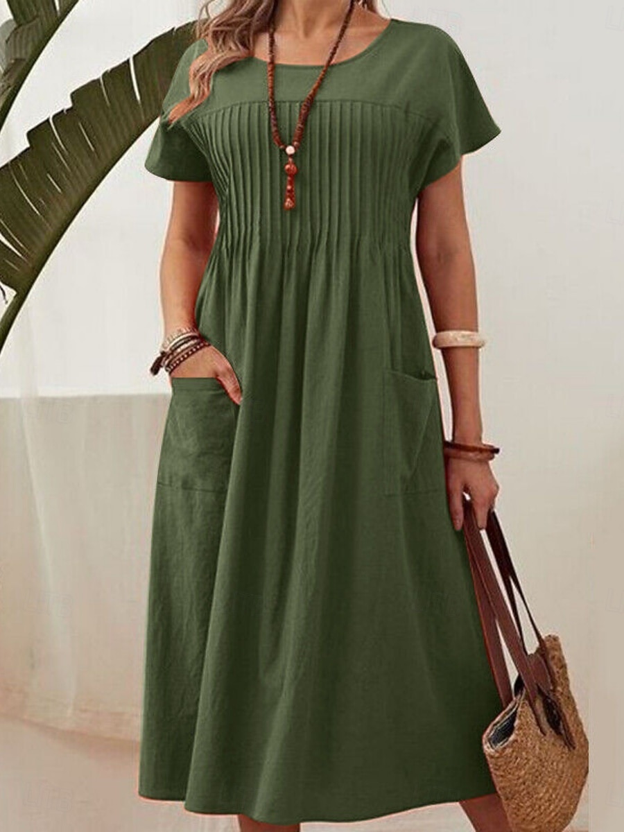 Easter Women's Midi Dress A Line Dress Summer Dress Casual Daily Loose Fit Plain Short Sleeve Crew Neck Navy Red Army Green Summer 2026 - $34.99 –P4