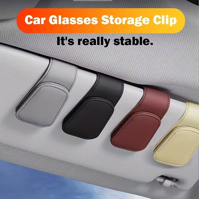 2 st magnetiska solskyddsglasögonhållare i PU-läder med kortplats - enhandsmanövrering, lämplig för förarsidans interiörtillbehör, grå &svart enkelt snäppfäste med ett klick 2026 - $15.99 –P1