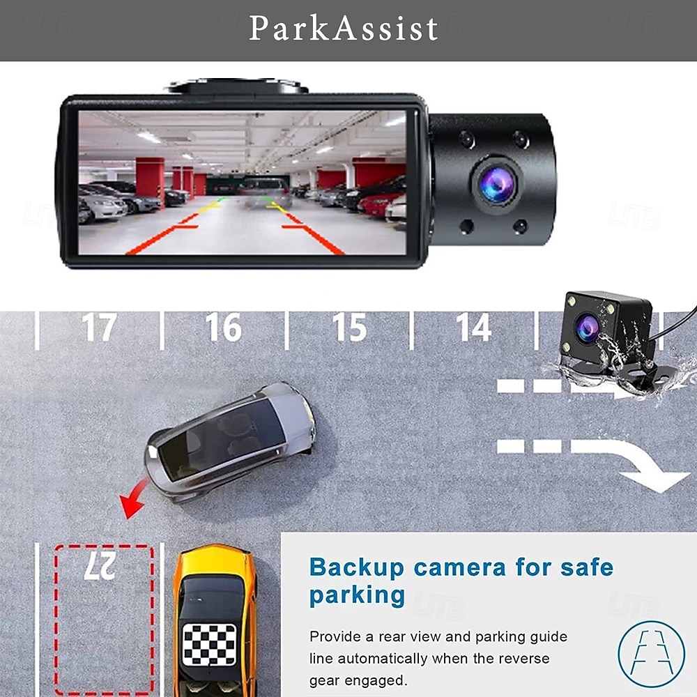 3.16-Inch High-Definition 1080P Screen Driving Recorder Three-Lens Car DVR With Reversing Image Loop Recording Motion Detection 2026 - $58.99 –P6