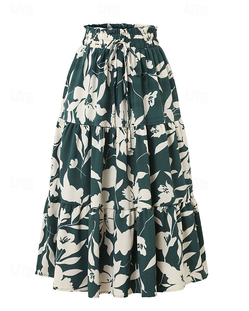 Damskie Elegancja Moda Codzienny Midi Wysoka talia Spódnice Kwiatowy Ściągana na sznurek Nadruk Średnio elastyczny Codzienny Ulica Granatowy Czerwone wino Czarny Zielony Lato 2026 - $22.99 –P5