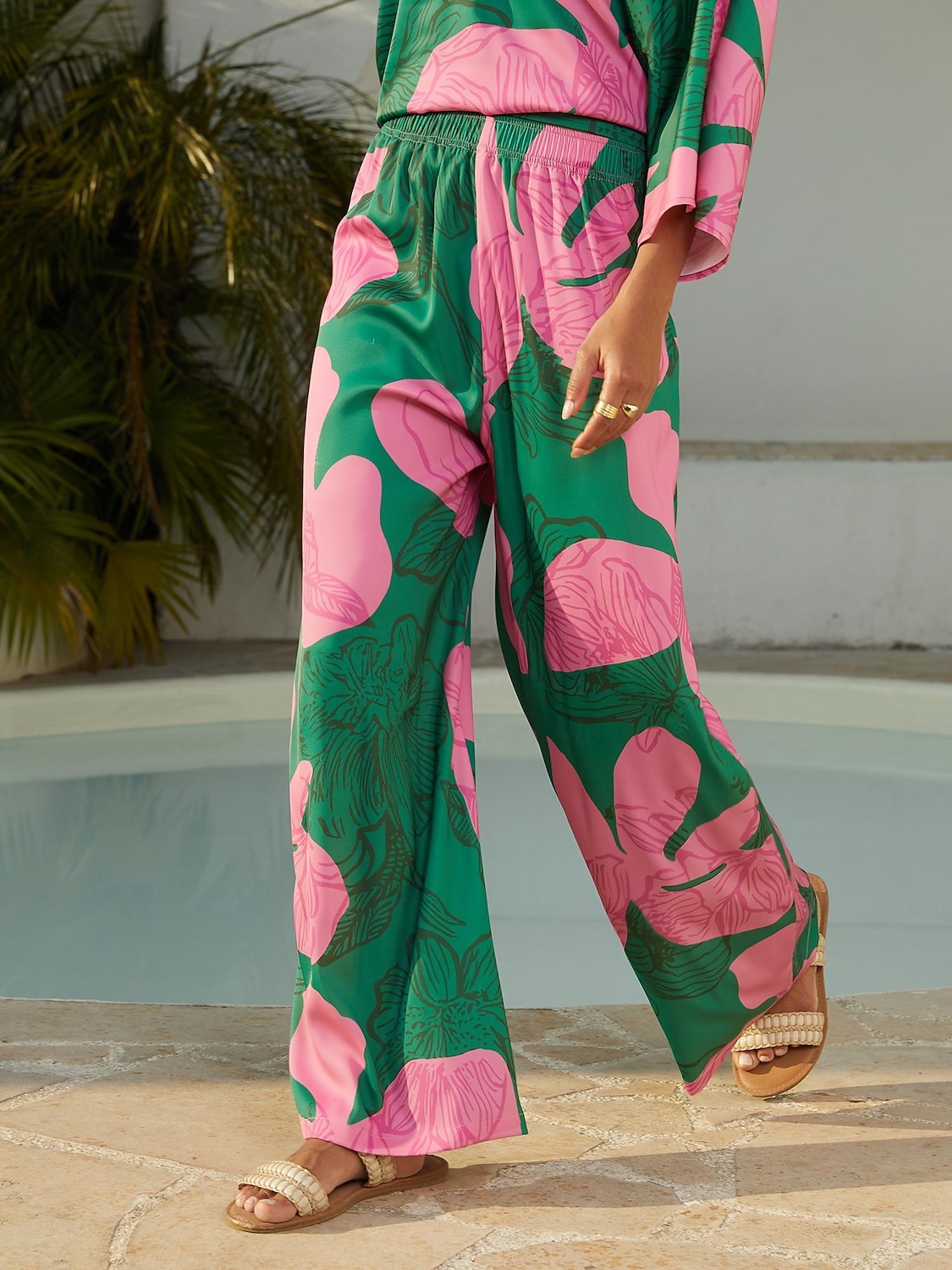 атласные брюки прямого кроя с геометрическим контрастом и цветовыми блоками 2026 - $16.99 –P5