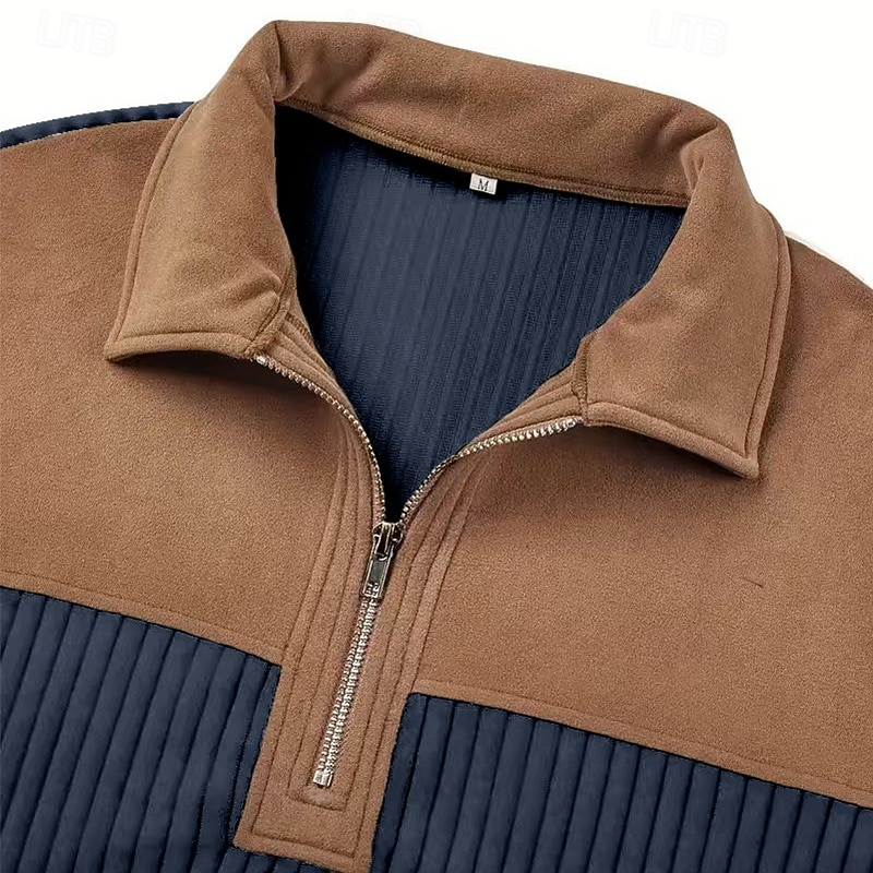 Miesten College Pullover-huppari Quarter vetoketjullinen collegepaita Ribattu neulos Musta Armeijan vihreä Laivaston sininen Khaki Harmaa Pystykaulus Tavallinen Tilkkutäkki Textured Kausaliteetti 2026 - $28.99 –P7