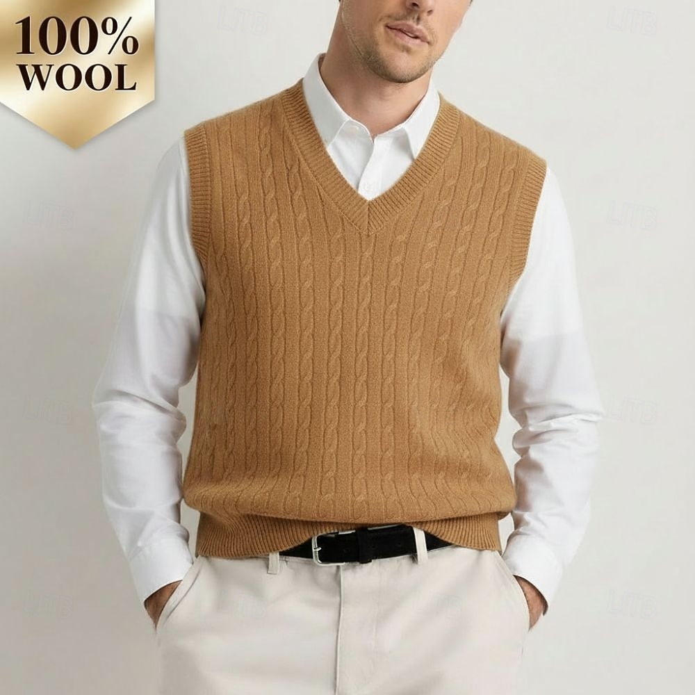 Ανδρικό γιλέκο από κασμίρ υψηλής ποιότητας με λαιμόκοψη V από καθαρό μαλλί, κλασικό πλεκτό πουλόβερ, απαλό, ζεστό, αναπνεύσιμο 2026 - $26.99 –P1