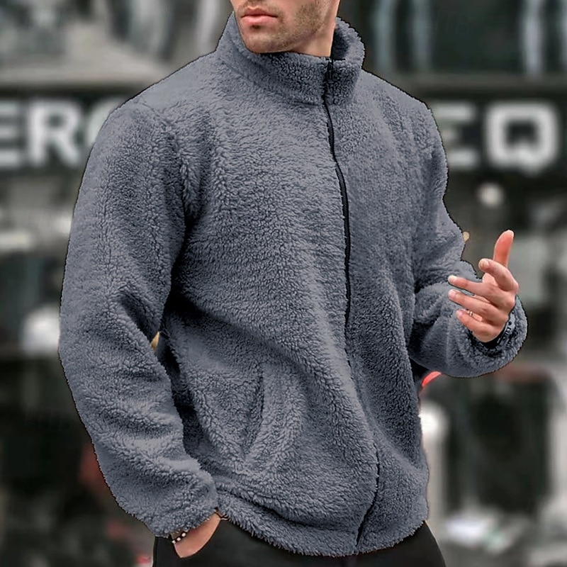 Herren Wintermantel Teddymantel Freizeitjacke Lässig Täglich Thermowarm Tasche Vollreißverschluss Herbst Winter Einfach Streetwear Täglich Stehkragen Regulär Blau Schwarz Marineblau Braun Khaki Jacken 2026 - $28.99 –P4