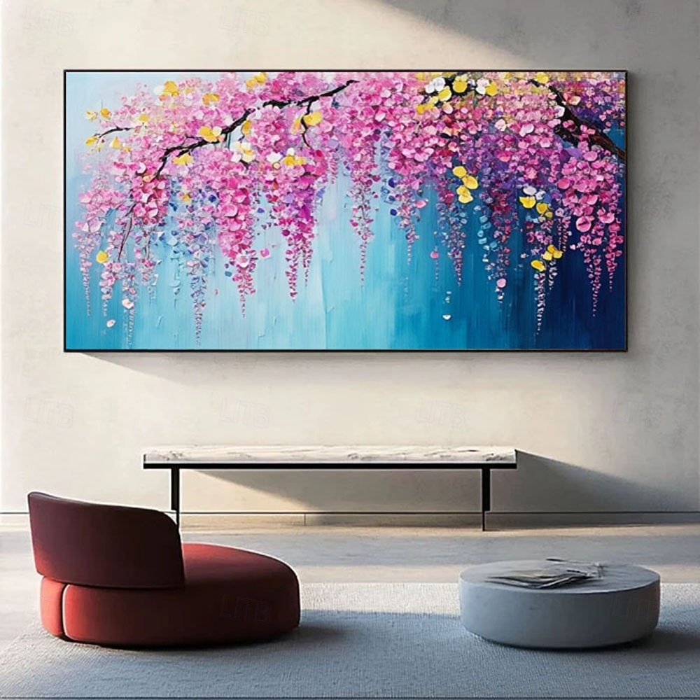 käsintehty 3d vaaleanpunainen kirsikankukka kankaalle öljymaalaus käsinmaalattu värikäs kukka maisema kevät sisustus abstrakti kuvioitu seinätaide alkuperäinen kirsikankukka 2026 - $103.99 –P1