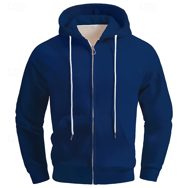 2026年 男性用 パーカー フルジップパーカー パーカーをジップアップ ブラック ネービーブルー ライト ダックグレー グレー フード付き 平織り ポケット 日常 スポーツ 週末 ストリートファッション デザイナー カジュアル 秋 冬 衣類 パーカー トレーナー  コレクション – $30.99 –P5