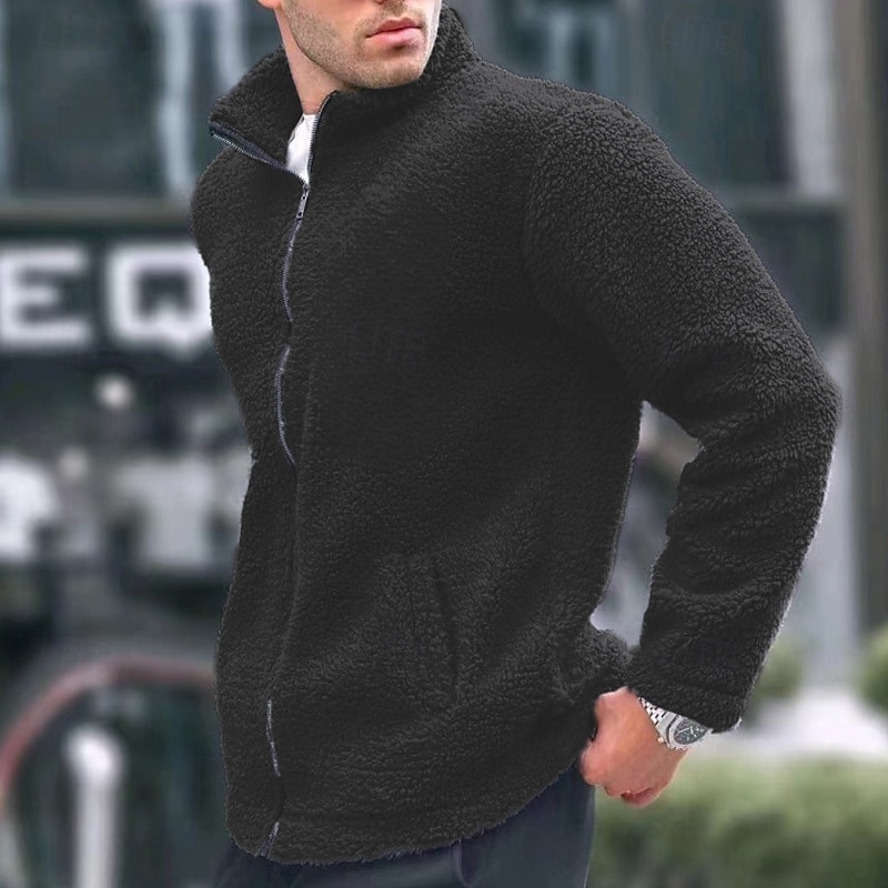 Herren Wintermantel Teddymantel Freizeitjacke Lässig Täglich Thermowarm Tasche Vollreißverschluss Herbst Winter Einfach Streetwear Täglich Stehkragen Regulär Blau Schwarz Marineblau Braun Khaki Jacken 2026 - $28.99 –P11