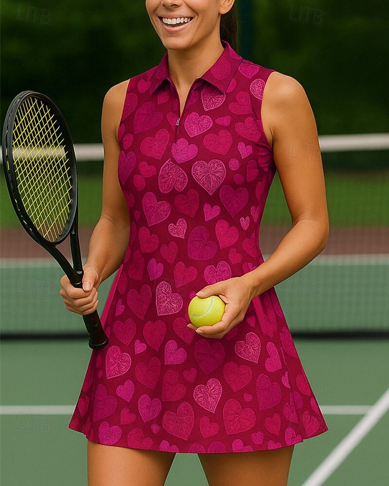 Women's Heart Tennis Dress Golf Dress Sleeveless Dress Sleeveless Zipper High Elasticity Breathable Tennis Golf Badminton Polo Collar Dress Pink Army Green Red Tennis Clothing 2026 - $26.99 –P4