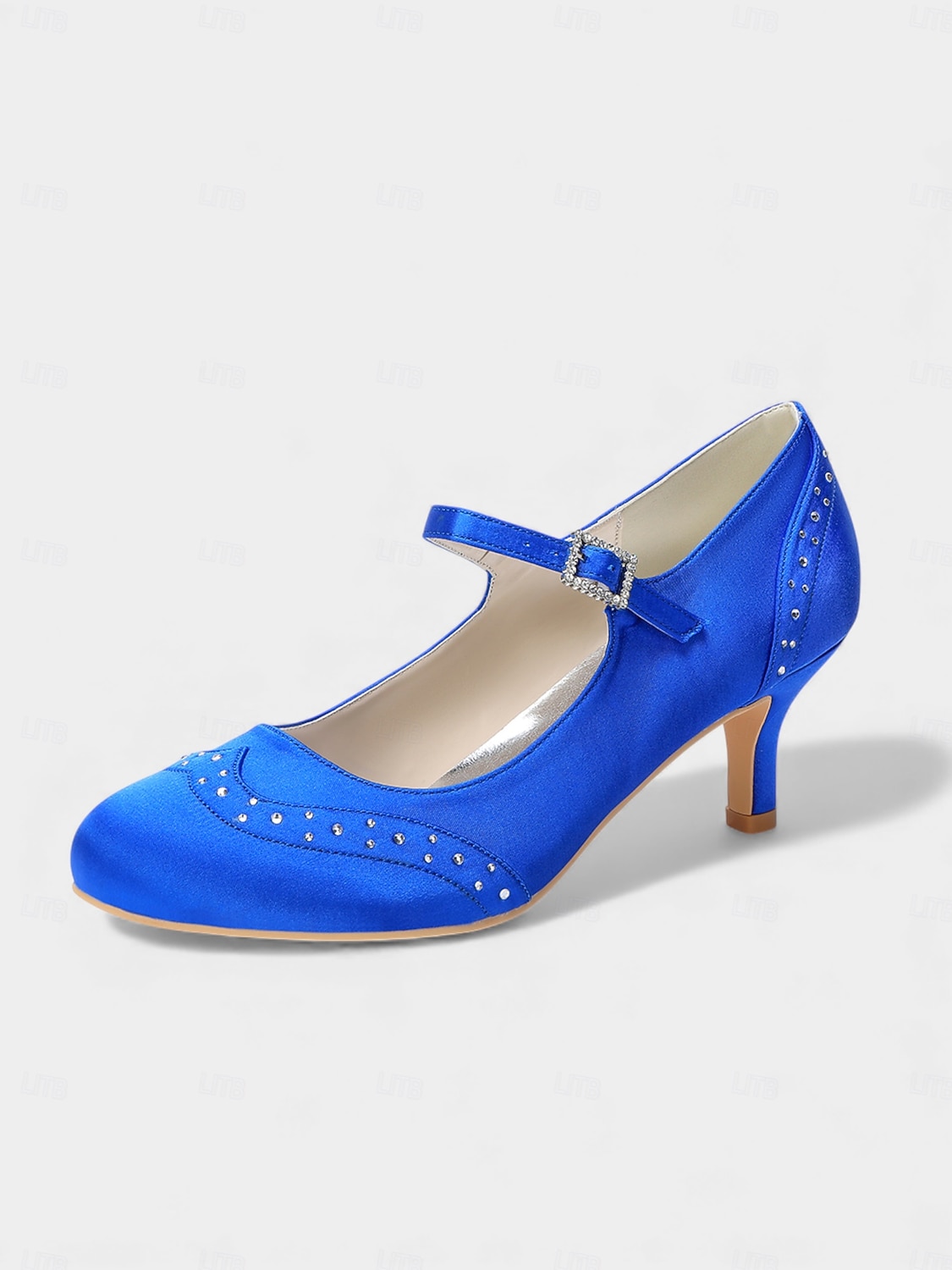 Mary Jane in raso blu navy da donna: eleganti scarpe da sposa con borchie di cristalli e tacco a gattino per la madre della sposa, cerimonie in chiesa ed eventi formali del 2026 a $79.99 –P8