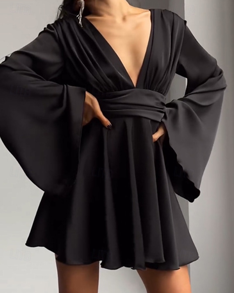 Naisten Mini mekko Satiini mekko Tanssiaispuku Juhlamekko Coctail-asu Muoti Moderni Iltajuhlat Juhla Cocktailjuhla Normaali Tavallinen Pitkähihainen V kaula-aukko Musta Ruskea Apila Harmaa Kevät Syksy 2026 - $41.99 –P3