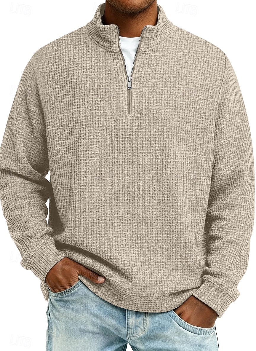 Hombre Camiseta de punto gofre camiseta Casual Exterior Cuello Mao Cremallera de un cuarto Manga Larga Moda Moderno Color sólido Con Texturas De Punto Otoño Primavera & Otoño Otoño invierno Ajuste 2026 - $22.99 –P9