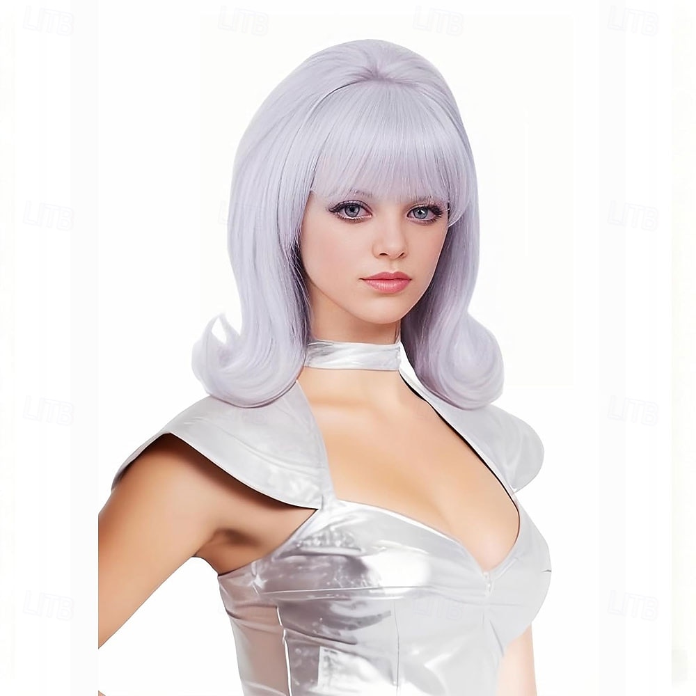 Vintage Short Wavy White Silver Wig with Bang Retro Bouffant Beehive Wigs fits 80s Costume or Halloween Party 2026 - $29.99 –P4