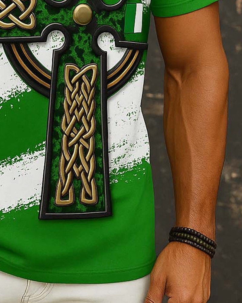St Patrick Herr Grafisk Kors T-shirt Kortärmad tröja T-shirt T-shirt T-tröja Kortärmad T-shirt 3D-tryck Rund hals Skjorta Dagligen Designer Ledigt Fest St Patricks Day Helgdag Vit Grön Sommar Vår 2026 - $20.99 –P4