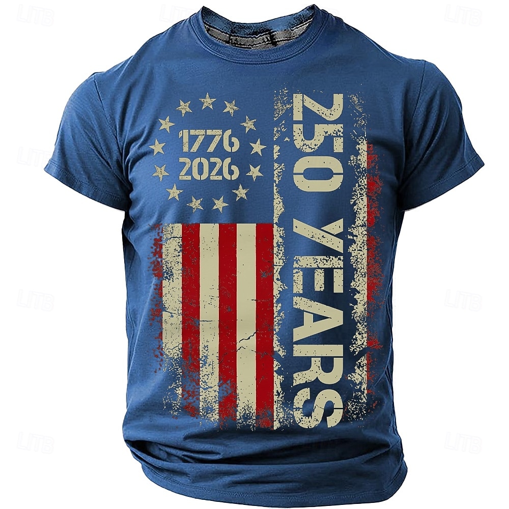 4. juli 2026 250. minnedag Herre 3D Print US Flagg Crew Neck Kortermet T-skjorte Daglig Gate 2026 - $22.99 –P1