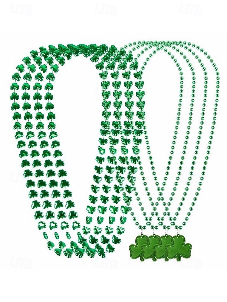 női többrészes Szent Patrik-napi nyaklánckészlet, zöld lóhere gyöngyös réteges nyakláncok, műanyag, többféle stílusú kombinált csomag, ünnepi ír partikellékek nőknek 2026 - $11.99 –P10