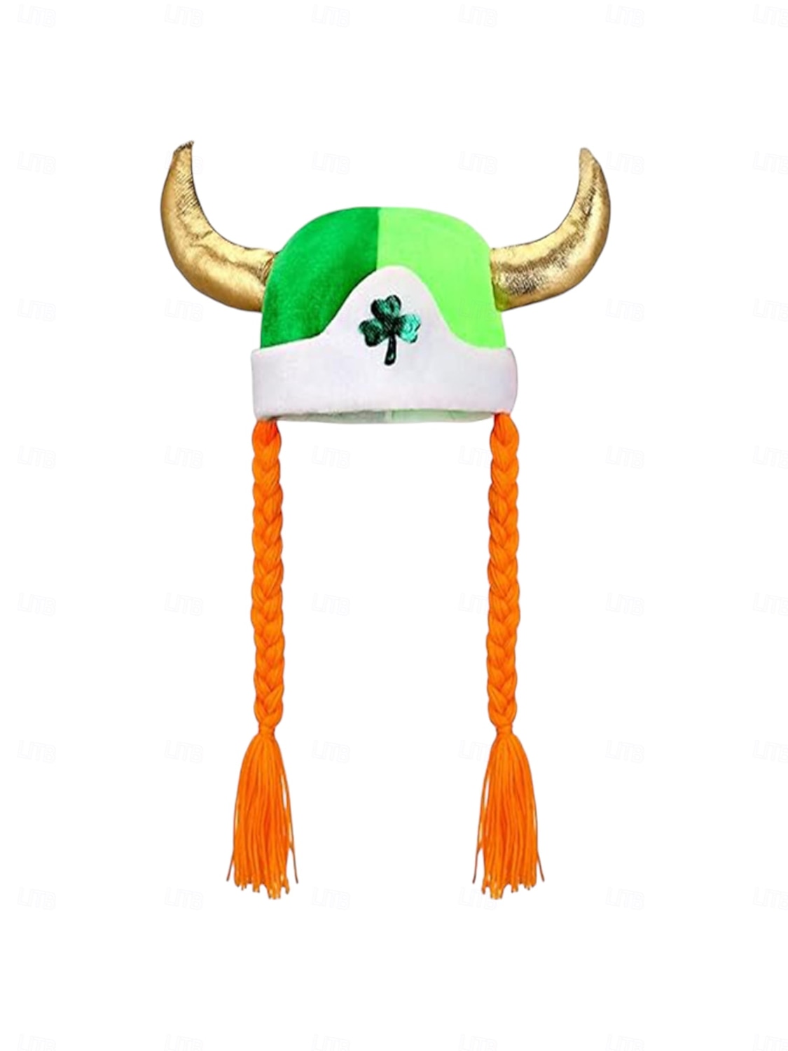 Vikingahatt för kvinnor med gyllene horn och flätat orange hår, grön shamrockhatt för irländska parader och festivaler &festkläder 2026 - $19.99 –P5