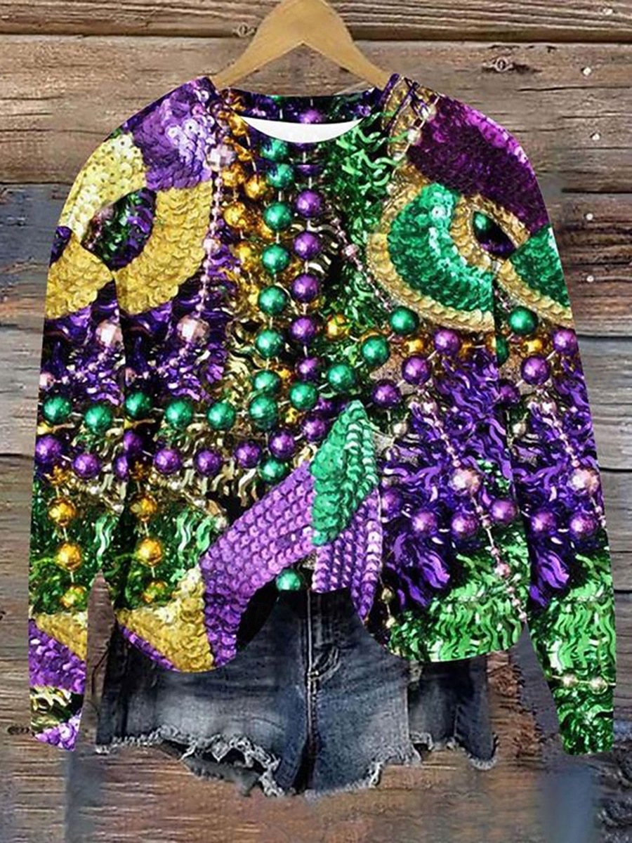 Carnival Kobieca Bluza Pulower Graficzna Casual Długi Rękaw Okrągły Dekolt Standardowe Bluzki Casual Uliczne Codzienne Wzór Czarny Fioletowy Zielony Jesień Zima 2026 - $28.99 –P3