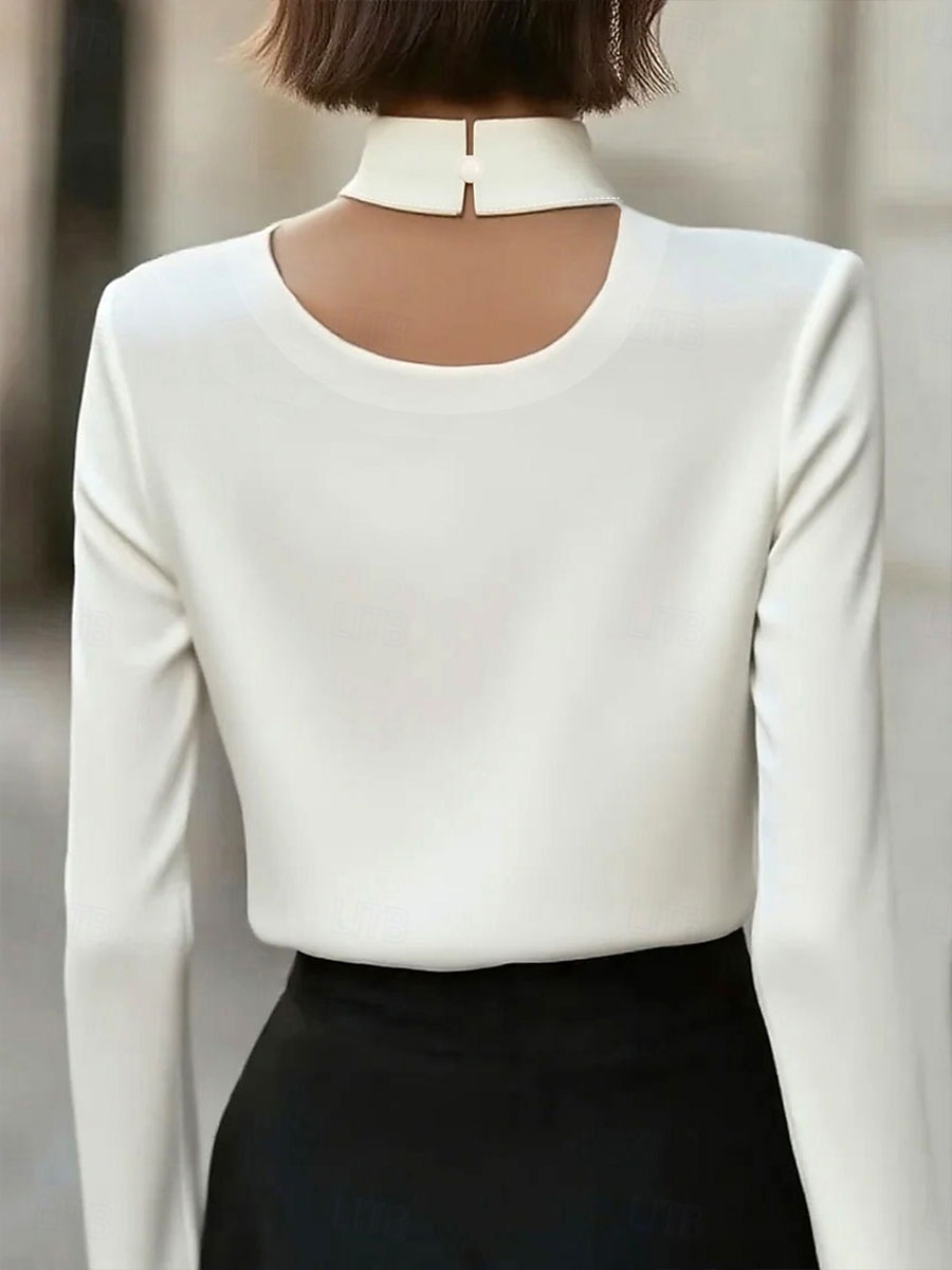 Damen Satinhemd Kleidhemd Bluse Gerafft Einfarbig Elegant Mode Basic Langarm Stehkragen Normale Oberteile Täglich Arbeit Weiß Frühling Herbst Winter 2026 - $28.99 –P3