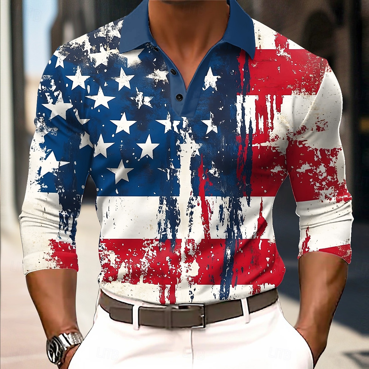 2026 250° Polo Maniche Lunghe Bandiera Americana US Flag Polo Camicie Colletto Casual Abbigliamento Quotidiano Outfit da Festival Stampa 3D Bottoni Primavera Autunno Inverno Blu Blu 1 Blu 3# del 2026 a $22.99 –P1