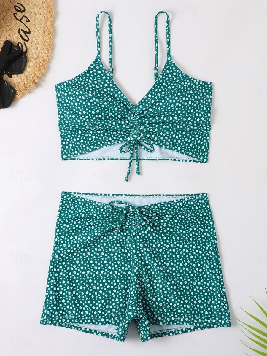Tankini 2 Pezzi Costume da Bagno per Donna Arricciato Shorts Controllo Pancia Vita Alta Slim Schiena Nuda Abbigliamento da Spiaggia in Vacanza Grafica Floreale V Collo Senza Maniche Costumi da Bagno del 2026 a $24.99 –P2