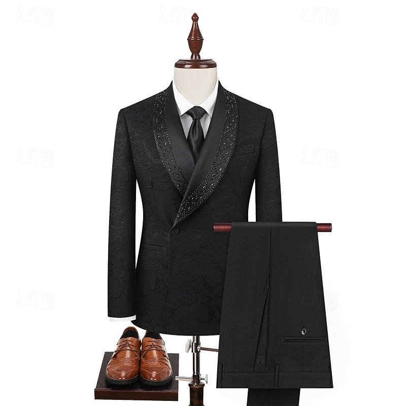Pour des hommes Smoking Costumes de fête Bal de promo mariage d'hiver Noir Blanche Printemps, Automne, Hiver, Été Costume / Tailleur Col châle Mode Fête Couleur Unie Coupe Slim 2 pièces Croisé 2 de 2026 ? $159.99 –P2