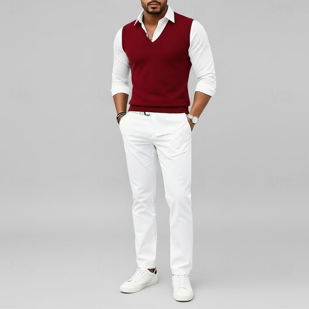 Pull sans manches pour homme en pure laine cachemire de qualité supérieure, col en V, maille classique, doux, chaud et respirant. de 2026 ? $79.99 –P5