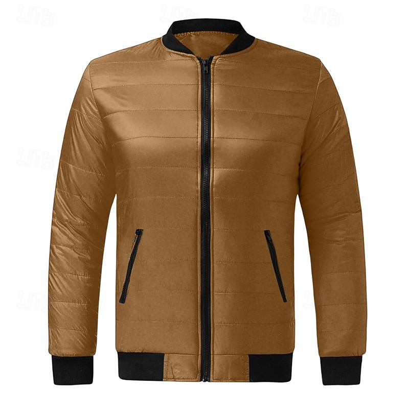 Men's Winter Coat Puffer Jacket Padded Pocket Quilted Polyster Casual Daily Outdoor Regular Fashion Streetwear Thermal Warm Winter Solid Color Blue Dark Grey Wine Black Puffer Jacket 2026 - $30.99 –P11
