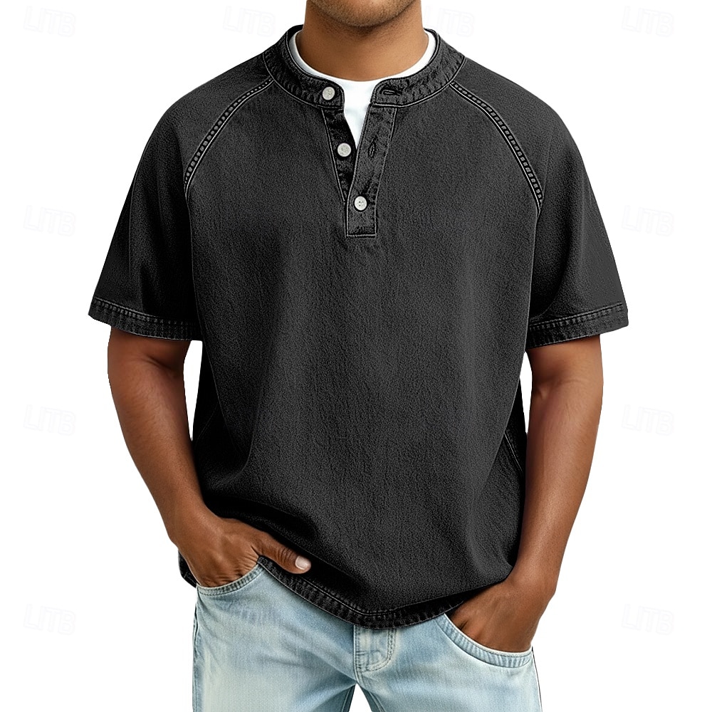 Ανδρικά Μπλουζάκι Πουκάμισο Henley Πουκάμισο 100% Cotton Acid Wash Μπλουζάκι μπλουζάκι Κοντομάνικο Σκέτο Βίντατζ Κομψό στυλ street Καθημερινό Πλυμένο Μανίκια Ρεγκλάν Όρθιος Γιακάς Χένλι Causal 2026 - $31.99 –P12