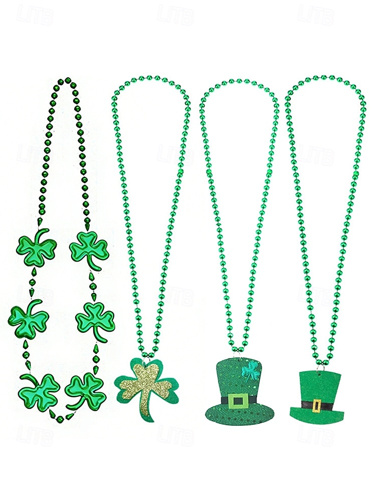 Halsband i akryl för kvinnor, St. Patrick's Day, med klöver- och hattmönster, flera stilar, gröna pärlor, perfekt för högtidsfiranden och festtillbehör. 2026 - $7.99 –P4